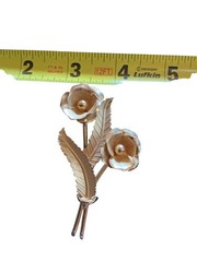 Coro Gold-Tone Double Flower Pin Brooch With Leaf Details Vintage Jewelry 3.5 In