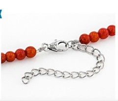 Red Coral Bead PEARL Rhodium Over Silver Necklace 18″ NEW