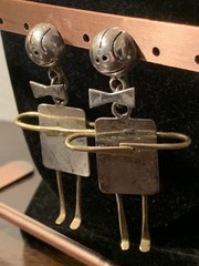 Vtg. Sterling Silver .925 & Brass Mexico Boys 2 1/2 Inch Earrings Some Tarnish