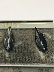 Vintage Panache Black Textured Leaf Earrings 14k GF Posts 7/8” Leaves New