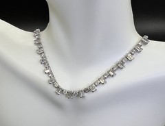 Vintage Baguette & Round Faceted Rhinestone Necklace 16″