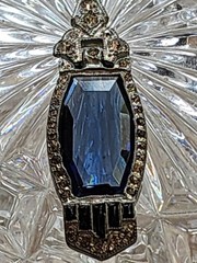 Vintage Art Deco Necklace Blue Glass Articulated 15 Inches/2.25 In Pendant READ