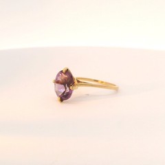 Estate 14K Yellow Gold Amethyst Ring – 1940s High Raised Setting, Size 5.5
