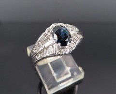 Vintage 1.07ct Deep Blue Sapphire & 0.48ct Diamond Platinum Ring Size 7