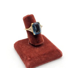 Vtg Sz 7 Ring Blue Clear Cubic Zirconia Signed 18KGE Gold Electroplated Jewelry