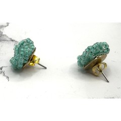Vintage Aqua Glass Bead Cluster Stud Earrings Coiled Beaded Rosette 3/4″