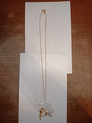 DK 925 Gold-Tone And White Flower Necklace/Brooch
