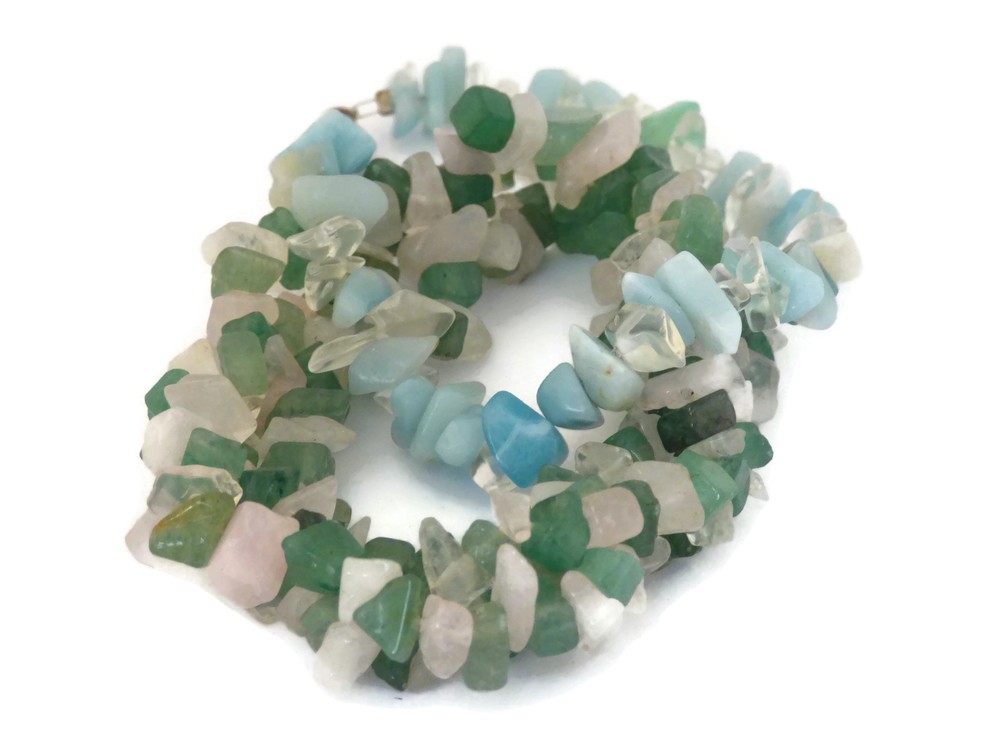 Lot 2 Natural Stone Gemstone Freeform Chip Bead Stretchy/Screw Hook Bracelets
