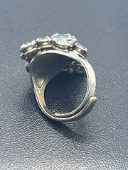 Navette pale blue rhinestone adjustable band cocktail vintage ring silver tone