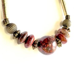 Vtg Red Jasper Varied Bead Necklace Gold Tone Spacers Gold Filled Clasp 15” Drop