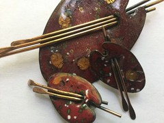 Vintage Matisse Brooch and Earring Set Copper Enamel Painter Palette Art Clip On