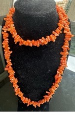 Vintage Signed Les Bernard Inc Natural Salmon Coral Necklace 24 Inch Necklace