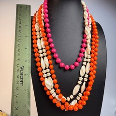 Vintage Beaded Necklace Orange Pink White Acrylic Kidcore Boho Statement Layered