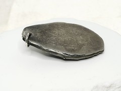 Handmade Nickel Silver Or Pewter Pendant W Polished Black & Green Stone – 2″ L