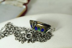 Deco Silver Gilt 800 Egyptian Revival Enamel Moses Basket Locket Pendant 1920s