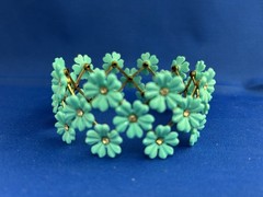 VTG 1950s-60s Gold tone EXPANDABLE Turquoise Daisy FLOWER LINK CUFF BRACELET