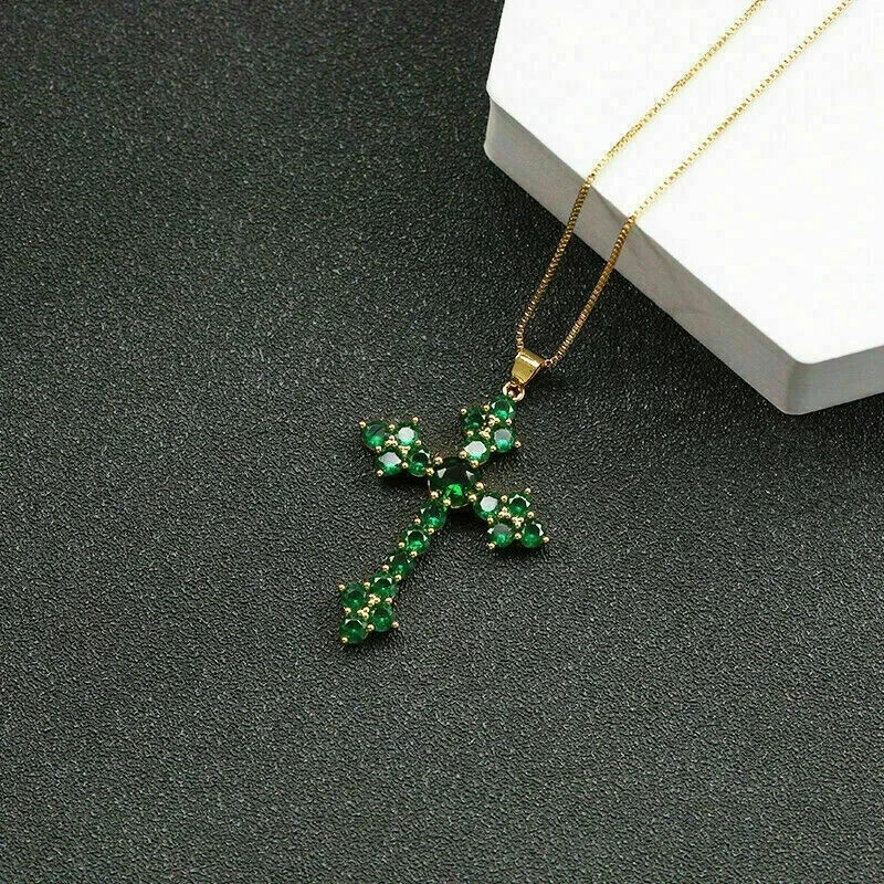 2Ct Art Deco Style Lab-Created Green Emerald Anniversary 14k Gold Finish Pendant