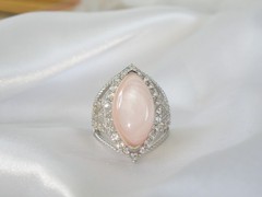 Large Sterling Silver 925 Pink MOP White Topaz Statement Ring Size 7