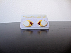 VINTAGE 1970s SAMUEL HUANG DESIGNER CLOISONNE RETRO MOD GRAY & RED STUD EARRINGS