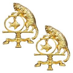 2Pcs Antique Jewelry Cat Vintage Fishing Brooch Personality Zinc Alloy HOT