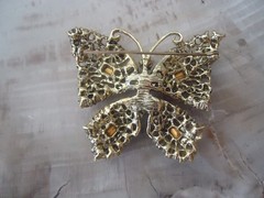 Vintage Rhinestone Butterfly Brooch, Blue, Pink and Green Stones
