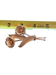 Coro Gold-Tone Double Flower Pin Brooch With Leaf Details Vintage Jewelry 3.5 In