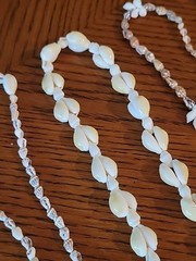 Vintage Lot Of 5 Hand Strung Long Shell Necklaces Cluster White Cream Mixed