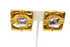 Vintage Clip On Earrings Gold Silver Tone Square
