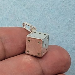 Vintage Sterling Silver 3D Dice Charm Pendant 925 Cube