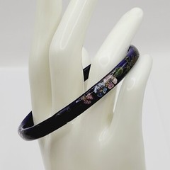 Cloisonné Asian Inspired Dark Cobalt Blue Floral Hand Painted Bangle Bracelet