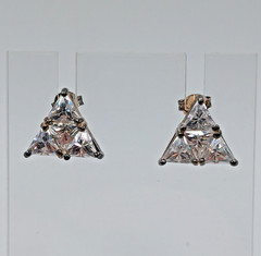 VTG 925 CL Triangle CZ Stud Earrings 0.5in Sterling Silver 5gtw Cluster Estate