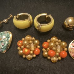 Vintage Multicolor Mixed Earrings Lot 6 Pcs Clip-On & Screwback Rhinestone