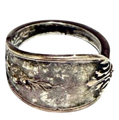 Distressed Metal Ring Wide Band Rustic Patina Unisex Size 6 (Approx)