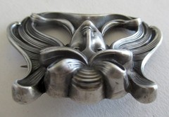 2 1/8 INCHES ANTIQUE 1910 STERLING ART NOUVEAU WILLIAM KERR BROOCH, GIBSON GIRL