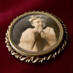 Victorian Mourning Photo Brooch Child Portrait Antique C Clasp Pin