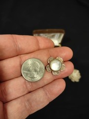 Vintage Brooch and Earrings Set Spun Wire Lotus French Twist Back