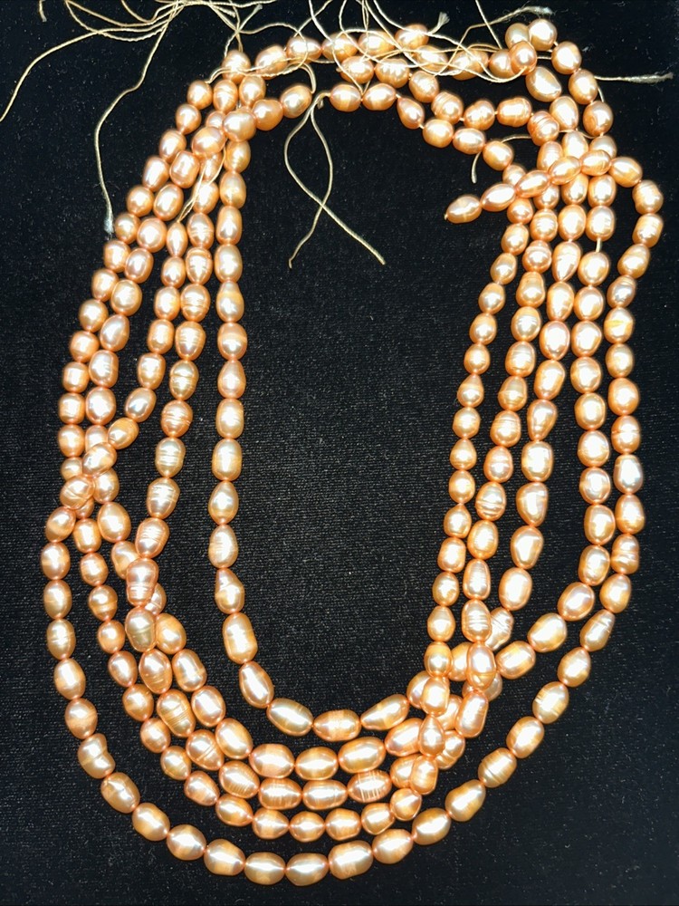 5 Vintage Peach Freshwater Pearl Strands 26 Inches Long