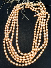 5 Vintage Peach Freshwater Pearl Strands 26 Inches Long