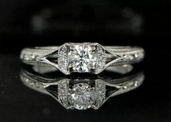 Art Deco Vintage 2Ct Round Cut Lab Created Diamond 14K Gold Over Engagement Ring