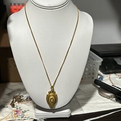 ANTIQUE c1860-1880 VICTORIAN 22K 15.6g ROLLED GOLD PHOTO PENDANT 12K GF CHAIN 22
