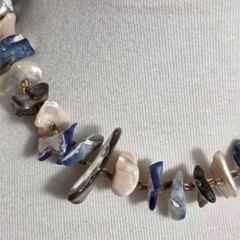 Single-Strand Choker Necklace Irregular Cut Abalone Chips Blue, White & Pink