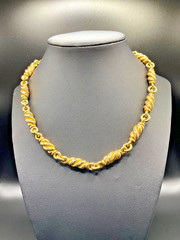 Vintage Gold Tone Twisted Barrel Link Necklace Chunky Statement Necklace
