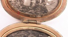 Antique BB Yellow Gold Filled Black Enamel Seed Pearl Flower Basket Locket