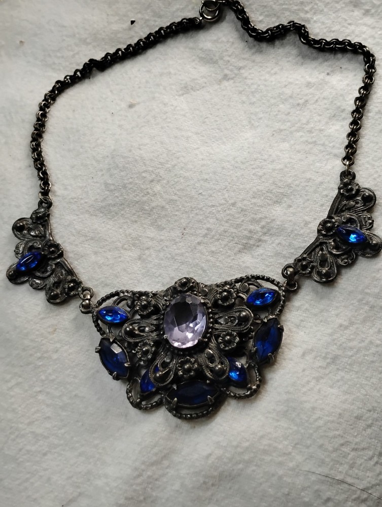 Vintage Coro Blue Rhinestone Collar Necklace