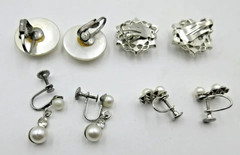 Vtg LOT SCREWBACK CLIP ON EARRINGS RHINESTONE OFF WHITE FAUX PEARL silver tone