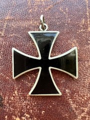 Vintage Iron Cross / Cross Pattée Pendant Black Enamel Curved