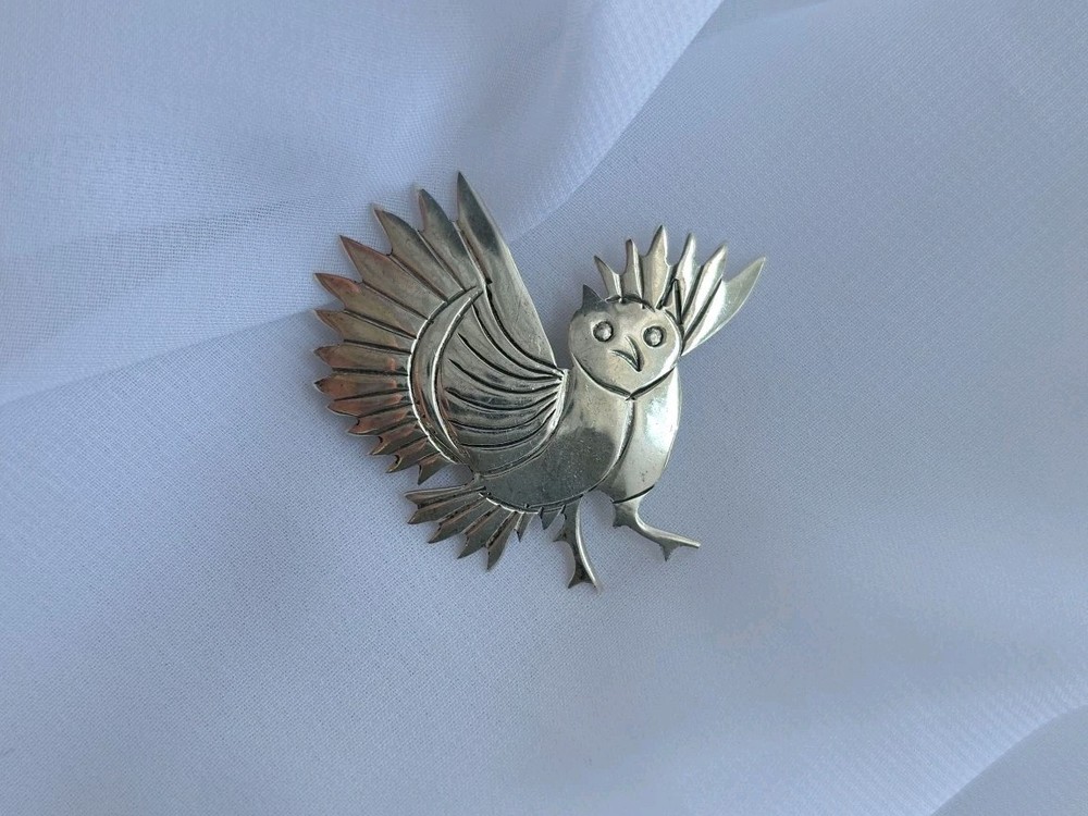 VINTAGE OWL BIRD STERLING SILVER 925 BROOCH PIN