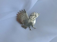 VINTAGE OWL BIRD STERLING SILVER 925 BROOCH PIN