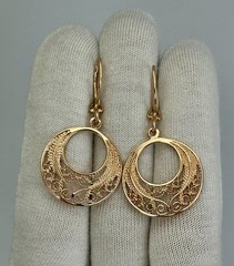 Very Rare USSR Vintage 14K 583 Rose Gold Openwork Dangle Earrings 5,35 g.