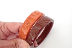 Lot Of 2 Vintage Carved Bakelite Bangles Bracelets Orange & Burgundy / Brown